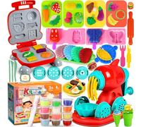 GUHAOOL 54 Pcs Pâte À Modeler pour Enfants, Accessoires pour Créer des Hamburgers et des Pizza, Outils de Pâte À Modeler Créatif Accessoire avec 12 Pots de Pate a Modeler Cadeau de Jouet Enfan 2+ Ans