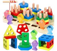 GUHAOOL Jeux Montessori à Empiler et de Tri Couleurs 1 2 3 Ans,2 en 1 Jouets Trieurs de Formes Montessori Jeu de Peche Magnetique,Puzzles à Trier Les Formes,Cadeau de Noël pour Garçons Filles 1 2 3Ans