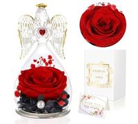 GUHAOOL Rose Eternelle sous Cloche avec Ange Gardien, Figurine Cadeau pour Fête des Mères/Saint-Valentin - Rouge