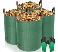 GUHAOOL Sacs de Jardin 4x272L,Sac de Déchets de Jardin en Polypropylène Extrêmement Robuste (PP),Pliables et Réutilisables,étanche Grande Sacs avec Poignées,Sacs Poubelle de Jardin(Gants de Jardinage)