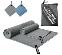 GUHAOOL Serviette Microfibre, Serviette en Microfibre - 180 x 80 cm Serviette de Bain + 100 x 50 cm Serviette Main, Ultra-légère et Rapidement Sèche pour Le Sport, Voyages, Plage, Camping(Gris Foncé)