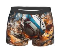 GUHAOT Boxer doux pour homme, imprimé rugby sur le feu, sous-vêtements respirants et confortables, boxers extensibles pour homme, Noir , L