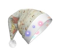 GUHAOT Chapeau de Père Noël à LED avec imprimé carte du monde - 3 modes d'éclairage - Chapeau de Noël pour fête costumée