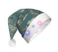 GUHAOT Chapeau de Père Noël à LED avec imprimé fleurs d'amandier, 3 modes d'éclairage, chapeau de Noël pour fête costumée