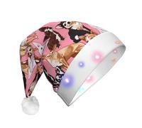 GUHAOT Chiwawas Chapeau de Père Noël à LED avec imprimé chien Rose 3 modes lumineux