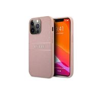 Guess Housse Saffiano Metal Logo Stripes Pink - iPhone 13 Pro Max
