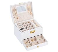 GUHPZA Boîte De Rangement pour Bijoux De Grande Capacité avec Tiroir À Cellules Sombres, Boîte À Bijoux, Boucles d'oreilles, Colliers, Ornements,One Color-White