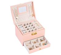 GUHPZA Boîte De Rangement pour Bijoux De Grande Capacité avec Tiroir À Cellules Sombres, Boîte À Bijoux, Boucles d'oreilles, Colliers, Ornements,One Color-Orange Pink