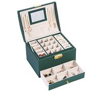 GUHPZA Boîte De Rangement pour Bijoux De Grande Capacité avec Tiroir À Cellules Sombres, Boîte À Bijoux, Boucles d'oreilles, Colliers, Ornements,One Color-Dark Green