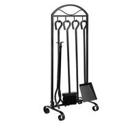 GUHPZA Ensemble D'Outils pour Cheminée, Ensemble De 5 Pièces, Accessoires Robustes en Fer Forgé pour Foyer Extérieur avec Support, Indispensables pour L'Entretien De Votre Chemi