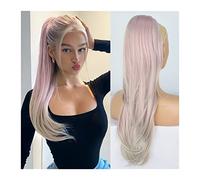GUHPZA Extensions Capillaires Synthétiques Ondulées De 66 Cm De Long, Queue De Cheval avec Cordon De Serrage, Extension Chignon pour Perruques De Tous Les Jours.,Pink Mix Gray-26inches