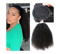 GUHPZA Extensions De Cheveux Afro Bouclés De 30 À 66 Cm, Queue De Cheval avec Cordon De Serrage, Peigne, Perruque en Vrais Cheveux Brésiliens pour Femmes Noires.,Black-18Inch 150g