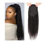 GUHPZA Extensions De Cheveux Bouclés De 30 À 66 Cm De Long, Peigne avec Cordon De Serrage, Queue De Cheval en Vrais Cheveux Brésiliens, Perruque Chignon pour Femmes, P,Black-18Inch 100g