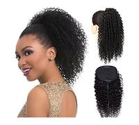 GUHPZA Extensions De Cheveux Bouclés Et Hirsutes, Queue De Cheval Brésilienne en Vrais Cheveux, 25 À 71 Cm, avec Cordon De Serrage, Peigne, Extension De Queue De Chev,Black-16inch 100g