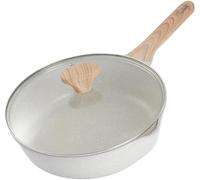 GUHPZA Mini Poêle À Frire Médicale en Pierre, Poêle Antiadhésive pour Un Œuf avec Manche Et Couvercle en Bois Massif, pour Cuisinière À Induction, Poêle Portable Et R,Pot Mouth Diameter:30cm