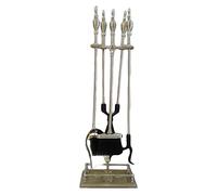 GUHPZA Pare-Feu en Maille 81 Cm, Ensemble D'Outils De Cheminée avec Manche en Laiton, Support De Foyer Intérieur en Fer Forgé, Porte-Bûches, Kit D'Accessoires pour Foyer Extérie