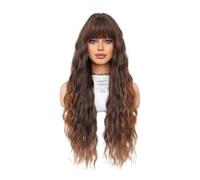 GUHPZA Perruques Lace Front Wigs Cheveux Humains Ondulés, Perruque Bou Ondulée Brune pour Femme, Perruque Couvrante Complète en Fibre Chimique Haute Température