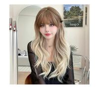 GUHPZA Perruques Lace Front Wigs Deep Wave en Cheveux Humains, Perruques Synthétiques Dégradées Marron Clair Ondulées Haute Densité avec Frange pour Femmes,Dark Brown