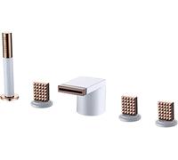 GUHPZA Robinet De Baignoire Cascade avec Douchette, Mitigeur De Baignoire, Ensemble De Robinetterie pour Baignoire, Bec Cascade Tout Cuivre, Douchette Upfer Et Flexib,White Wei?