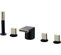 GUHPZA Robinet De Baignoire Cascade avec Douchette, Mitigeur De Baignoire, Ensemble De Robinetterie pour Baignoire, Bec Cascade Tout Cuivre, Douchette Upfer Et Flexib,Black