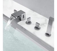 GUHPZA Robinet De Baignoire Cascade avec Douchette, Mitigeur De Baignoire, Ensemble De Robinetterie pour Baignoire, Bec Cascade Tout Cuivre, Douchette Upfer Et Flexib,Chrome