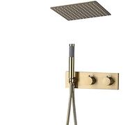 GUHPZA Système De Douche À Effet Pluie, Ensemble De Robinet Thermostatique, Ensemble De Douche Combiné en Laiton À Double Poignée, Mitigeur De Douche À Effet Pluie Mo,Brushed Gold