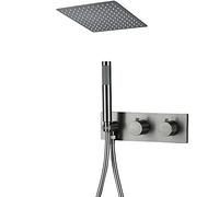 GUHPZA Système De Douche À Effet Pluie, Ensemble De Robinet Thermostatique, Ensemble De Douche Combiné en Laiton À Double Poignée, Mitigeur De Douche À Effet Pluie Mo,Grey