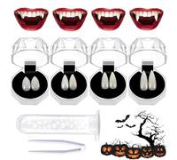 GUIANLOU 4 Paires Dents De Vampire 4 Tailles Crocs Dents Fausses avec 1 Granules De Dents Crocs De Vampire Kit De Dent De Vampire pour Cosplay Décoration d'Accessoires Fête d'halloween.