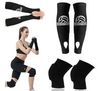 GUIANLOU Kit De Protection Pour Le Volley-Ball,1 Paire Genouillères De Volleyball + 1 Paire Manchettes De Volleyball Avec Trou Pour Le Pouce Genouillères Réglables Pour Volley-Ball Pour Unisexe.