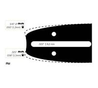 Guide Chaine Tronçonneuse Alpina 40cm 3/8 Lp .050 (1,3mm).