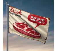 Guide de commande de steak pour homme : comment voulez-vous cela ? Drapeaux pour décoration de patio extérieur (120 x 180 cm)