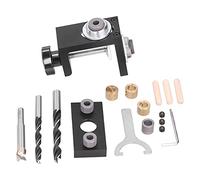 Guide de perçage centrage tourillon 3 en 1 en alliage d'aluminium, kit goujon bois avec forets 8/10 / 15mm - Précision et stabilité pour assemblage meuble, perçage charnière et