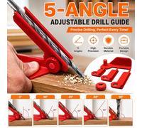 Guide de perçage réglable à 5 angles 0 ° 30 ° 45 ° 60 ° 90 ° Gabarit de perçage de précision 3 longueurs interchangeables, outil portable pour le travail du bois et le bricolage Black