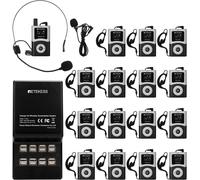 Guide de voyage audio Retekess T130U, kit pour guide de voyage, microphone pour guide de voyage, 200 m, commande par bouton ON, 16 ports de charge USB, pour les circuits de plusieurs jours