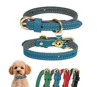 Guiding Star Collier en cuir pour chiot, collier mignon et fin pour chiens de petite et moyenne taille, collier pour chat avec clochette (bleu, XXS, 15,7 à 25,4 cm)