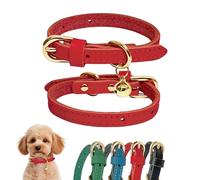 Guiding Star Collier en cuir pour chiot, collier mignon et fin pour chiens de petite et moyenne taille, collier pour chat avec clochette (rouge, XXS, 15,7 à 25,4 cm)
