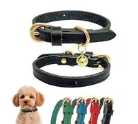 Guiding Star Collier en cuir pour chiot, collier mignon et fin pour chiens de petite et moyenne taille, collier pour chat avec clochette (noir, XXS, 15,7 à 25,4 cm)