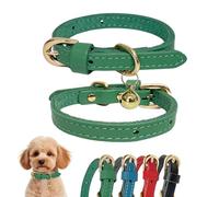 Guiding Star Collier en cuir pour chiot, collier mignon et fin pour chiens de petite et moyenne taille, collier pour chat avec clochette (vert, XXS, 15,7 à 25,4 cm)