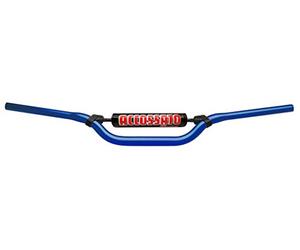 GUIDON ACCOSSÉ FABRIQUÉ EN ITALIE MX-ENDURO D.22, DERBI>SENDA R RACER 50 cc (2003-2003), COULEUR BLU, AVEC TRAVERSIN ET PARAINS ORANGE (SH5A)