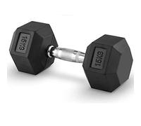 Guidon professionnel de 15 kg, haltère hexagonal caoutchouté avec poignée profilée, poids gym à domicile, Noir