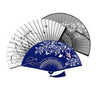 Guidre 3 pièces de Fans Eventails Pliants Eventail Mariage Bambou et Soie Pliable à Main avec Frange Eventail Japonais pour Décoration Mur Mariage Accessoires de Danse