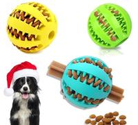 Guidre Lot de 3 distributeurs de friandises interactifs pour Chien, Balle en Caoutchouc pour Chiots, Petits Chiens, Ennui, Nettoyage des Dents, entraînement du QI (6 cm, Bleu, Orange,Plus Vert)