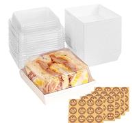 GUIFIER Lot de 50 boîtes à sandwich blanches de 12,7 cm avec couvercles transparents, boîtes à charcuterie en papier, boîtes de boulangerie, boîtes à biscuits, boîtes à dessert résistantes à l'huile