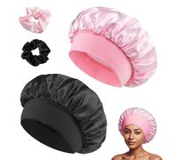 GUIGA Bonnet Satin Cheveux Nuit, Convient à Tous Les Types de Cheveux, Unisexe Contient 2 Bonnet Cheveux Nuit pour + 2 Pinces a élastique (Noir + Rose)