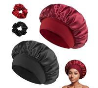 GUIGA Bonnet Satin Cheveux Nuit, Convient à Tous Les Types de Cheveux, Unisexe Contient 2 Bonnet Cheveux Nuit pour + 2 Pinces a élastique (Noir + Bordeaux)