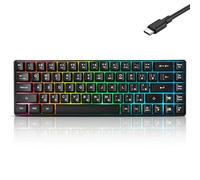 Guiheng Clavier de jeu filaire portable 60 % mécanique, rétroéclairé à DEL RVB, compact, 68 touches, mini clavier de bureau filaire avec interrupteur rouge pour ordinateur portable Windows, PC, Mac -