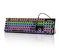 Guiheng Clavier de jeu mécanique filaire style machine à écrire, clavier de jeu rétro punk noir avec rétroéclairage RVB, 104 touches bleues, touches mignonnes filaires, touches rondes pour Windows/Mac