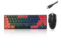 Guiheng Ensemble clavier et souris de jeu filaire 60 %, mini clavier rétroéclairé RVB ultra compact, 61 touches, optique 3200 DPI, jeu filaire pour Windows, PC, Mac, PS5, Xbox Gamer (noir et rouge)