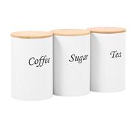 GUIJZSLTRG Lot de 3 boîtes à thé, café et sucre en métal avec couvercles hermétiques en bambou, pots de rangement décoratifs empilables pour économiser de l'espace pour la maison et la cuisine