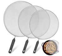 GUIJZSLTRG Lot de 3 protections anti-éclaboussures de graisse en maille avec poignée en acier inoxydable résistant à la température 24,9 cm + 29 cm + 33 cm pour poêle à frire